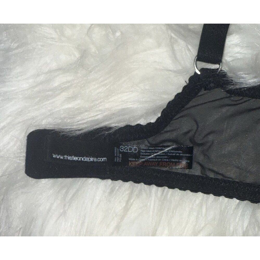 Thistle & Spire Nolita Bra Sheer Scalloped Lace Underwire Womens 32DD Black New - Picture 7 of 7